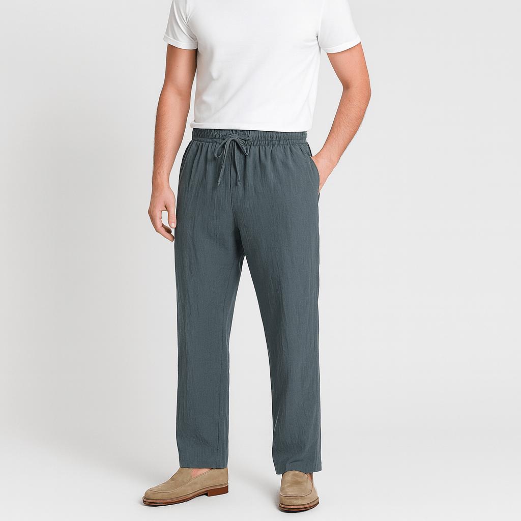 Lekkie spodnie lniane ze sznurkiem – luźny krój dla mężczyzn