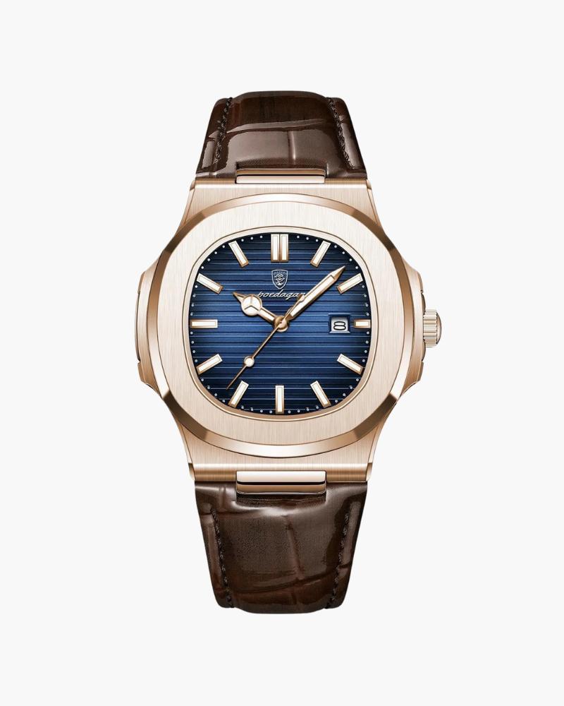 Męski Zegarek Skórzany 41 mm Czarny Stal Nierdzewna z Chronografem i Wodoodpornością
