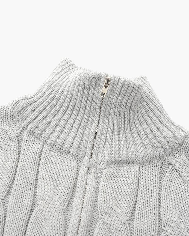 Damski Sweter Bawełniany Z Długim Rękawem I Stojącym Kołnierzem, Kolor Szary, Rozmiar S-XL-4