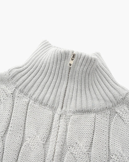 Damski Sweter Bawełniany Z Długim Rękawem I Stojącym Kołnierzem, Kolor Szary, Rozmiar S-XL-4
