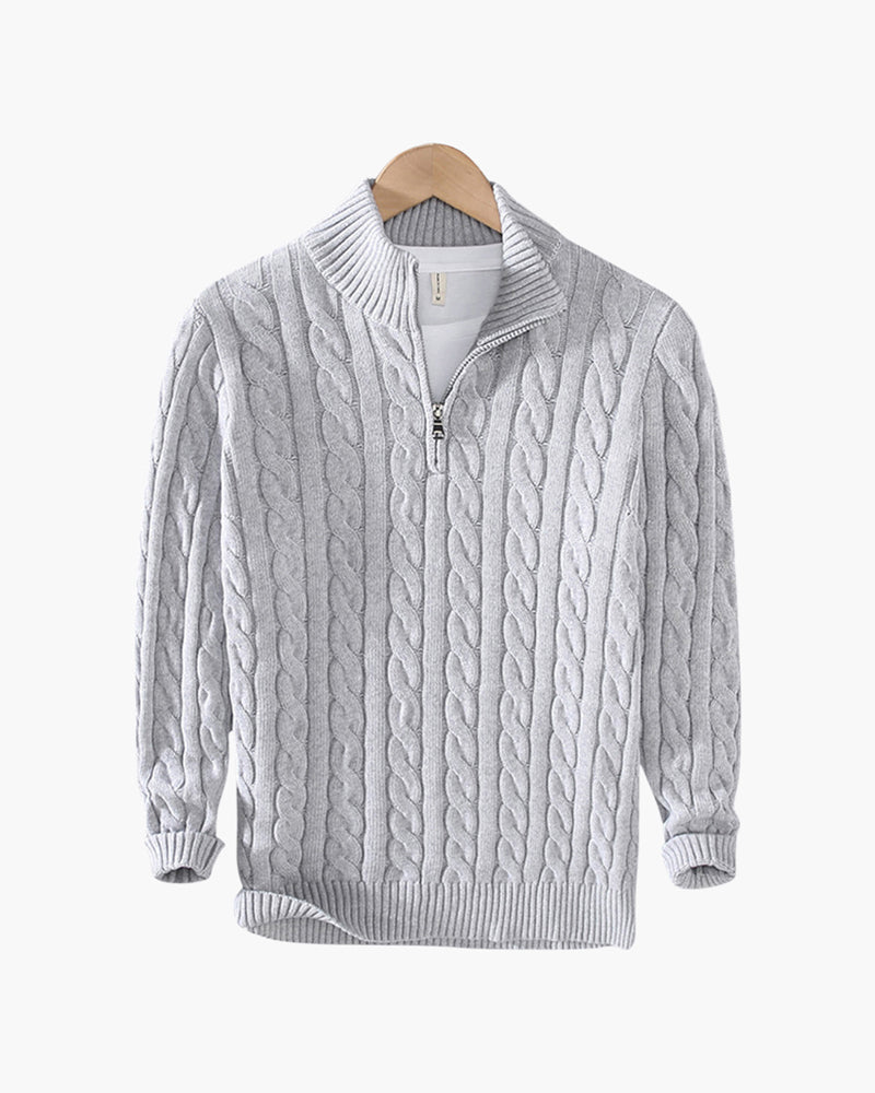Damski Sweter Bawełniany Z Długim Rękawem I Stojącym Kołnierzem, Kolor Szary, Rozmiar S-XL-1