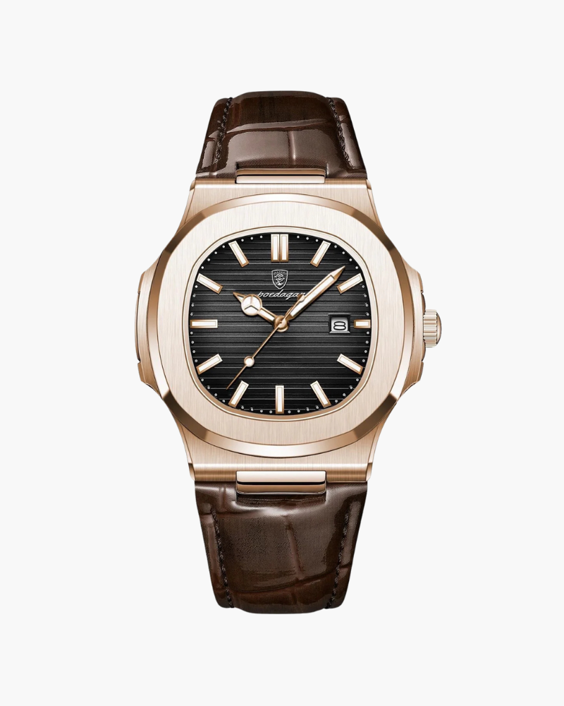 Męski Zegarek Skórzany 41 mm Czarny Stal Nierdzewna z Chronografem i Wodoodpornością-3