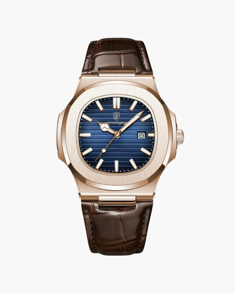 Męski Zegarek Skórzany 41 mm Czarny Stal Nierdzewna z Chronografem i Wodoodpornością-1