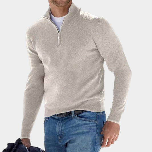 Teksturowany sweter z wełny merynosów z dekoltem w serek dla mężczyzn