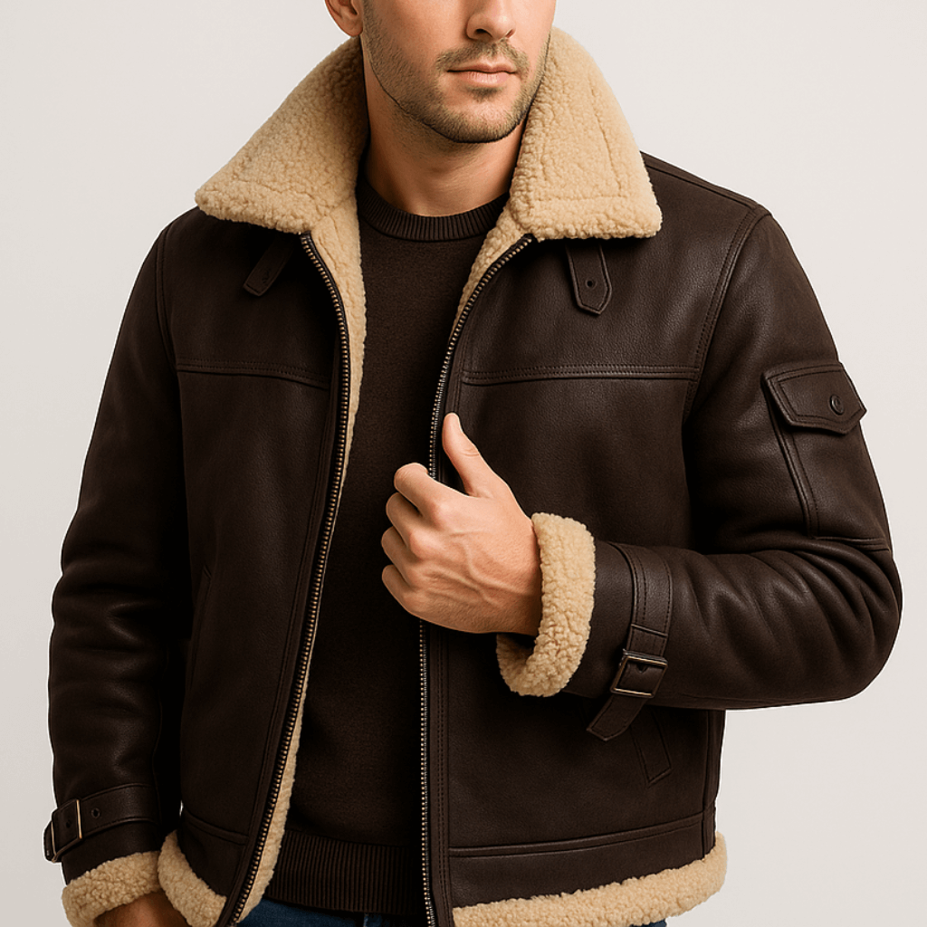 Noirski | Camel skórzana kurtka z kieszeniami