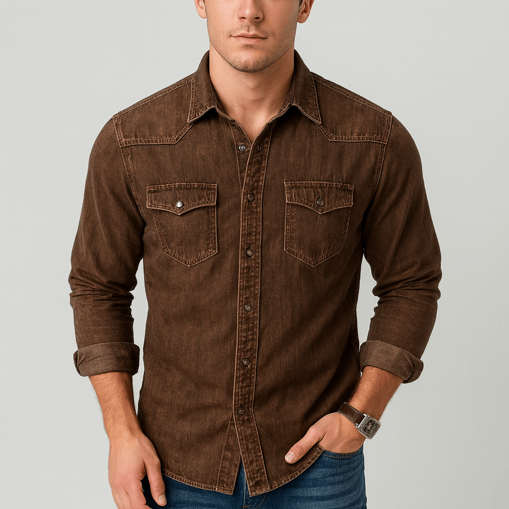 Noirski | Koszula dżinsowa z długim rękawem w stylu retro