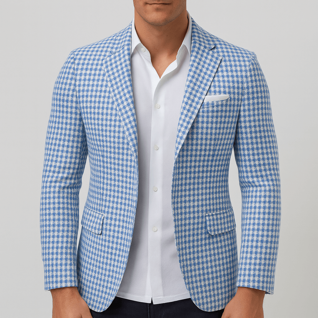 Noirski | Niebieska dzianinowa marynarka w pepitkę