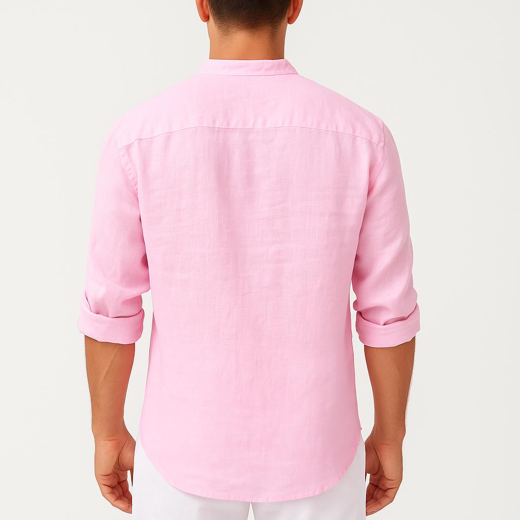 Oddychająca lniana koszula ze stójką i zapięciem na guziki – męska koszula letnia