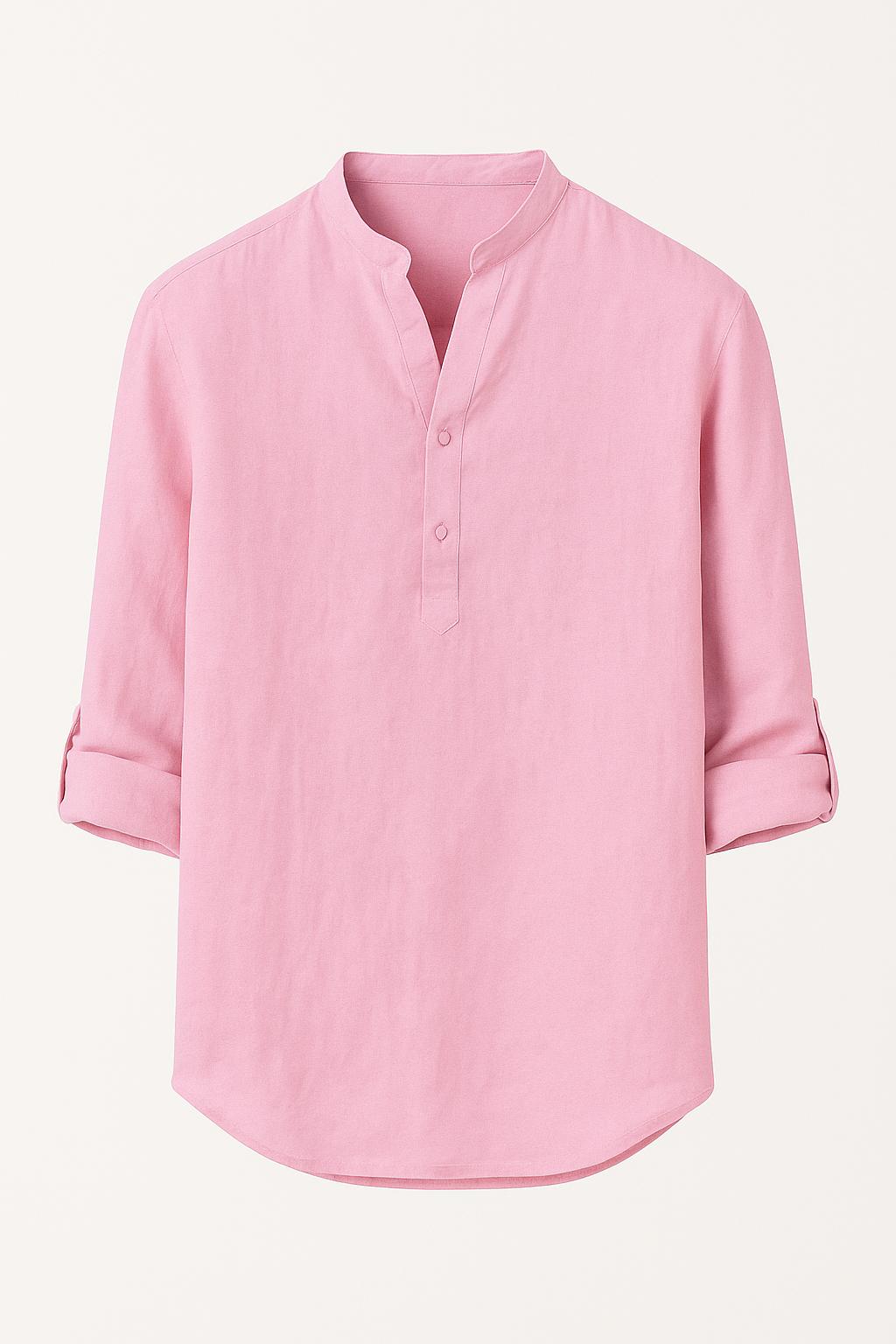 Oddychająca lniana koszula ze stójką i zapięciem na guziki – męska koszula letnia