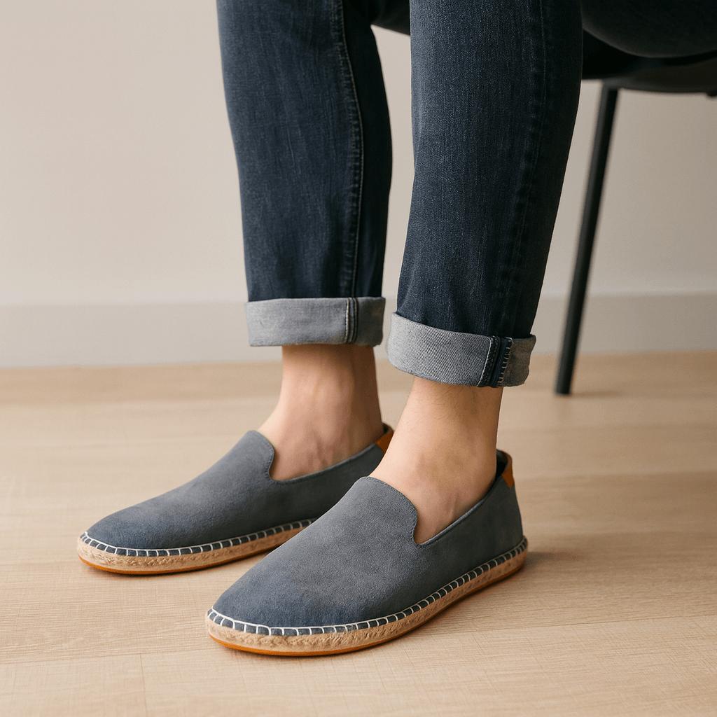 Oddychające i ręcznie robione mokasyny z lnianą podeszwą i płótnem