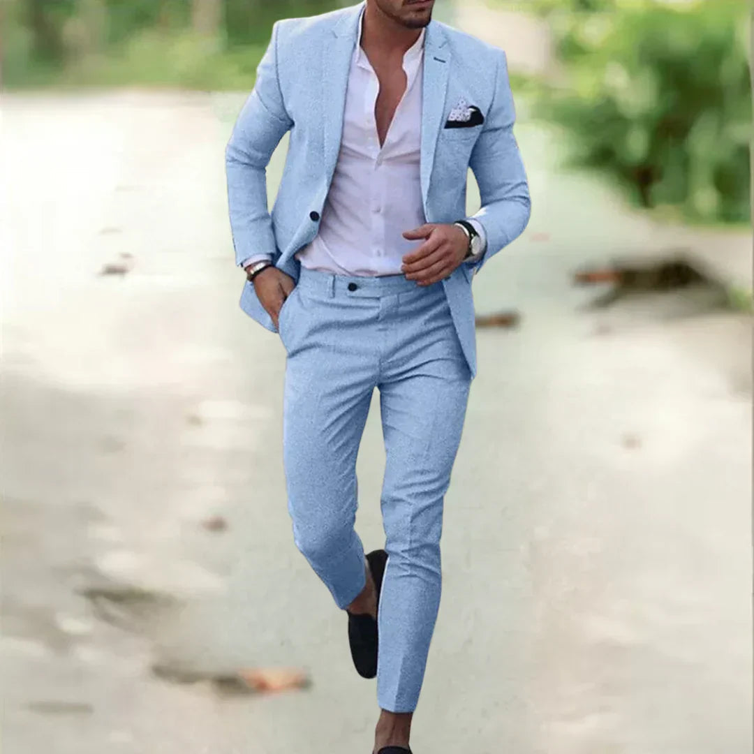 Lekki męski garnitur lniany 2-częściowy slim fit idealny na lato wesele i biznes