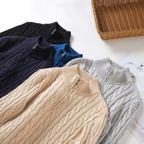 Sweter męski z zamkiem błyskawicznym prążkowanej bawełny z zamkiem do połowy