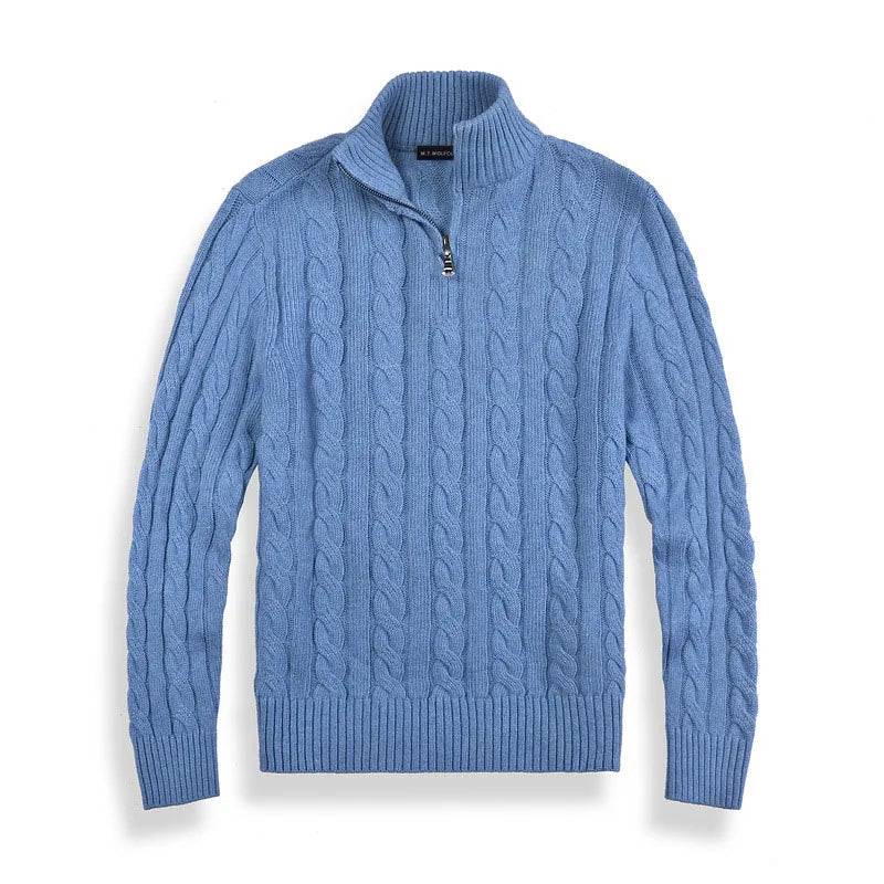 Sweter męski z zamkiem błyskawicznym prążkowanej bawełny z zamkiem do połowy