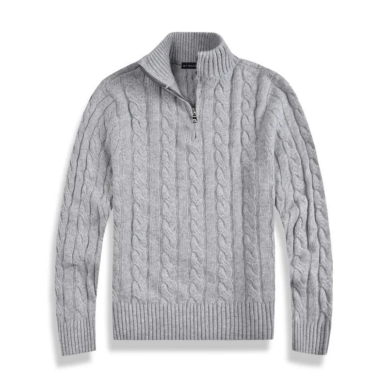 Sweter męski z zamkiem błyskawicznym prążkowanej bawełny z zamkiem do połowy