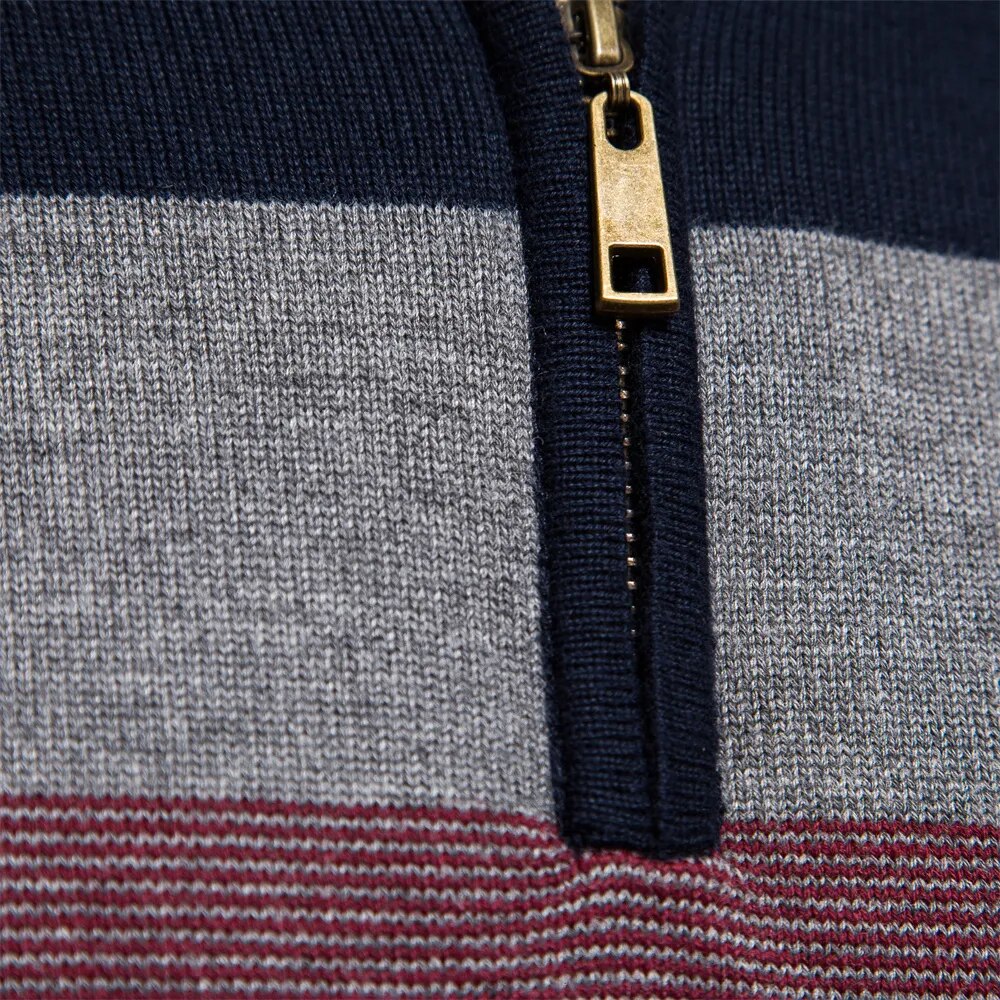 Sweter w paski z mieszanki bawełny z zamkiem błyskawicznym na ćwierć długości