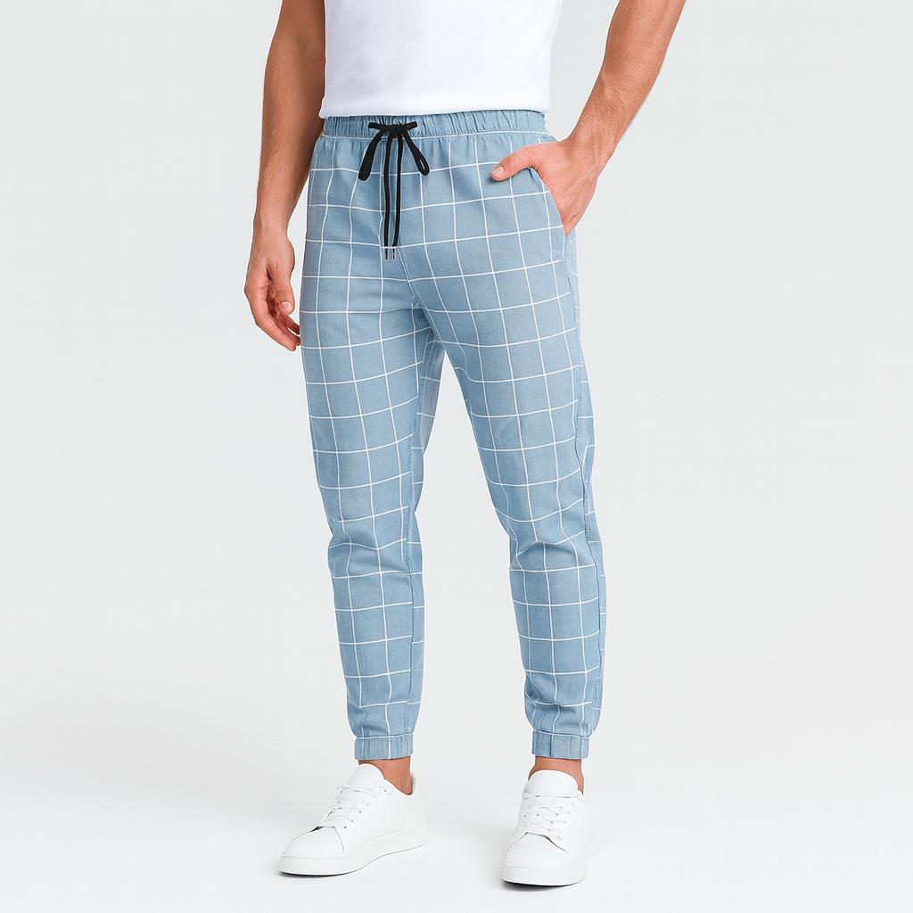 Spodnie chino w kratę dla mężczyzn - luźny krój, codzienny styl i wygoda