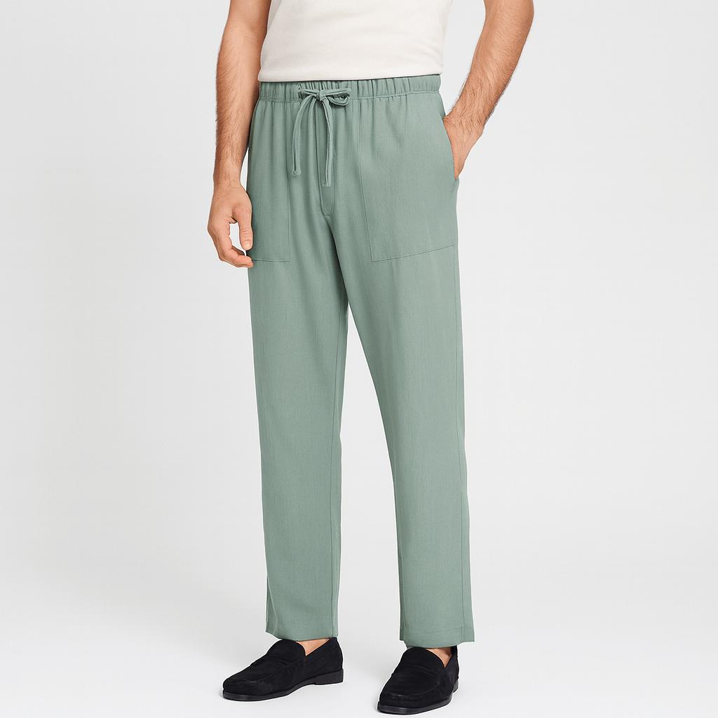 Spodnie z lnu o dopasowanym kroju i sznurkiem – lekkie, niezbędne dla mężczyzn