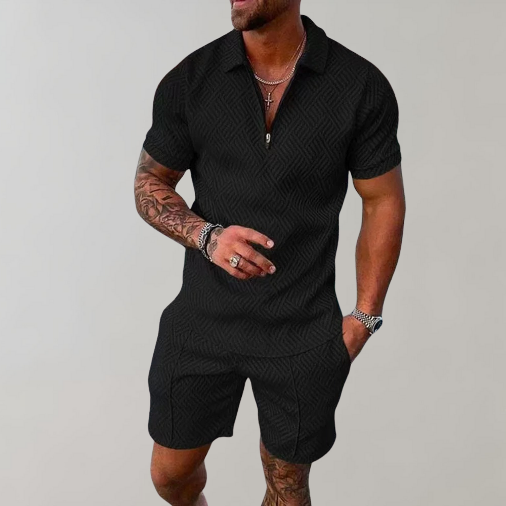 Stylowy zestaw | Koszulka polo z zamkiem i szorty 0