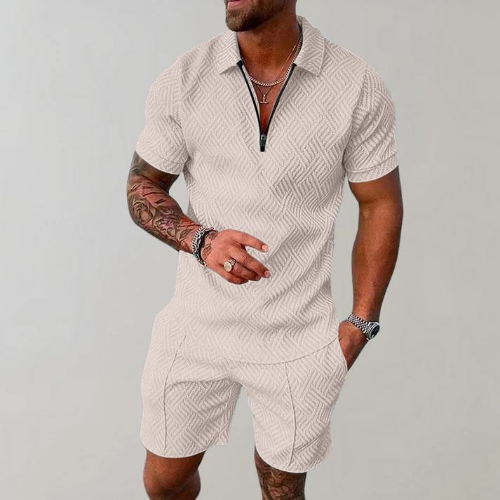 Stylowy zestaw | Koszulka polo z zamkiem i szorty 1