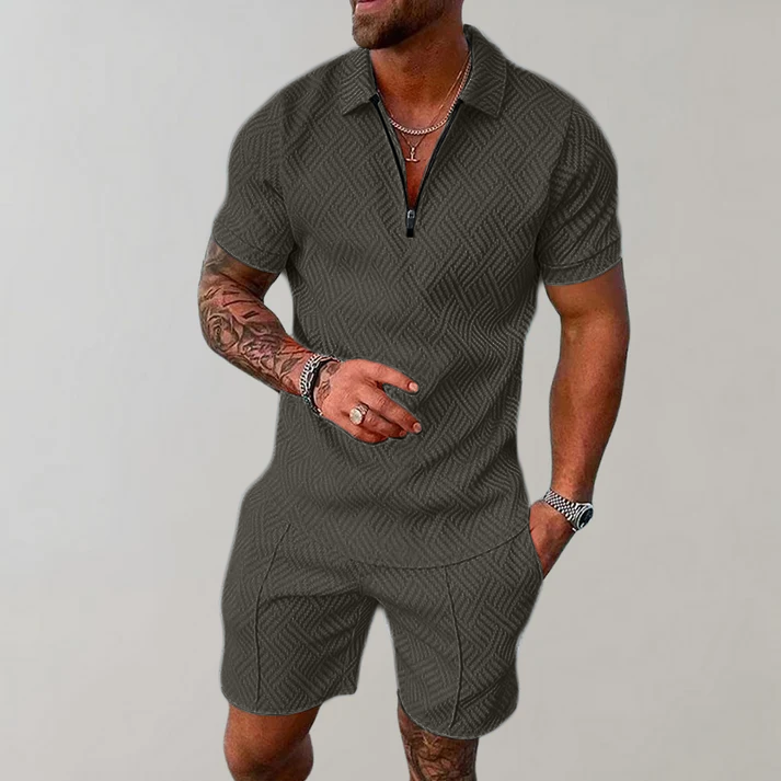 Stylowy zestaw | Koszulka polo z zamkiem i szorty 2
