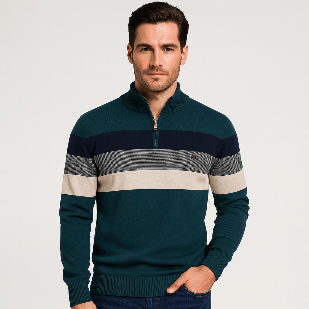 Sweter w paski z mieszanki bawełny z zamkiem błyskawicznym na ćwierć długości