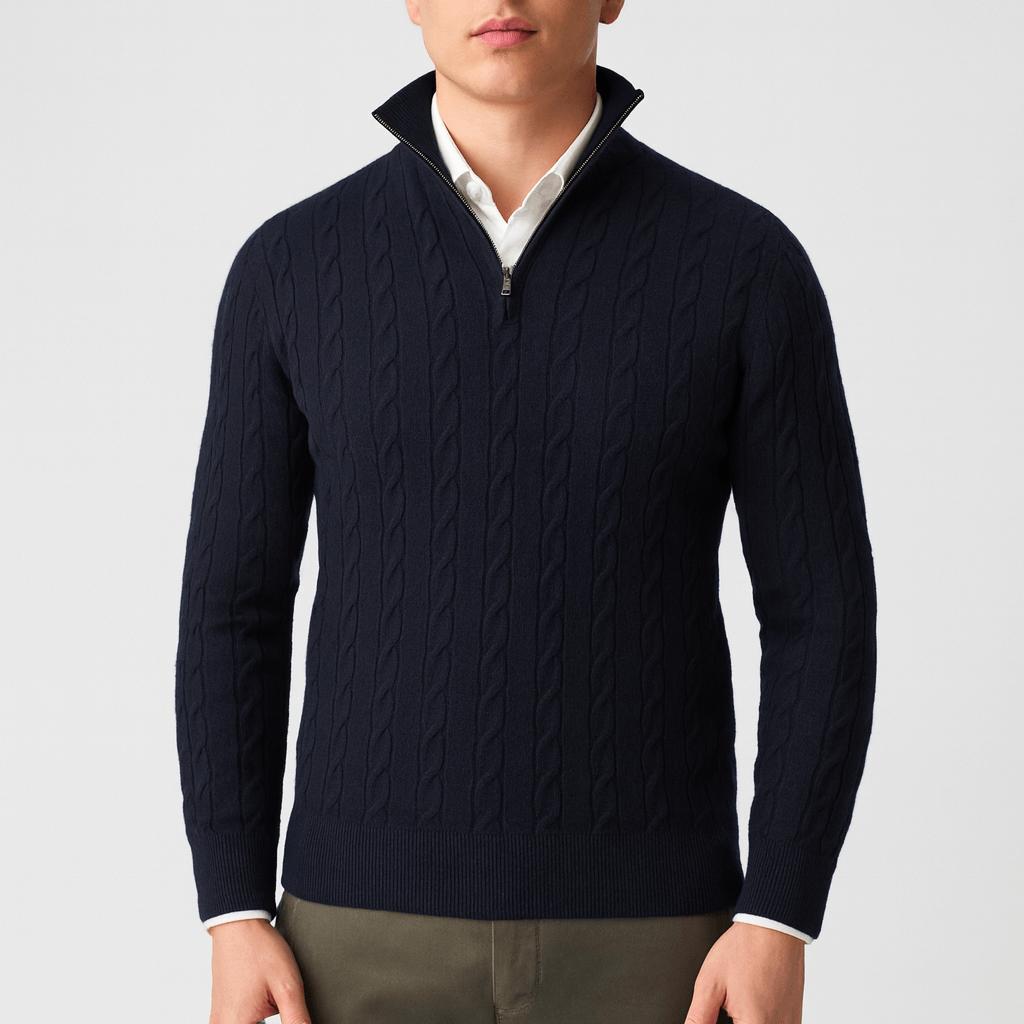 Sweter z zamkiem błyskawicznym w splocie kablowym dla mężczyzn