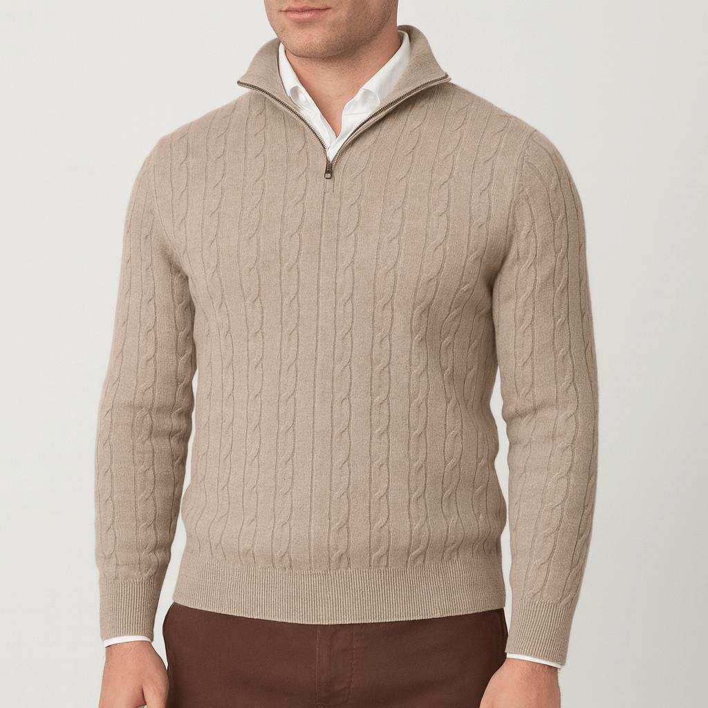 Sweter z zamkiem błyskawicznym w splocie kablowym dla mężczyzn