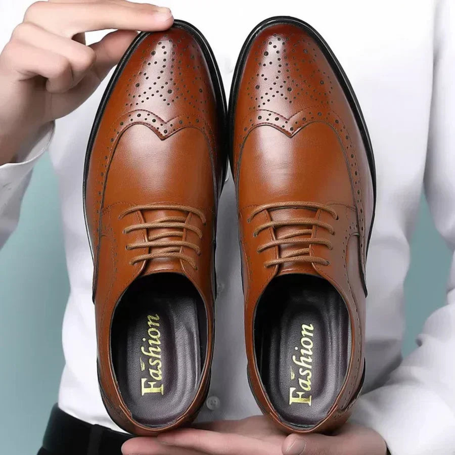 Buty męskie garniturowe skórzane, eleganckie i wizytowe, do garnituru i na wesele - Brązowy