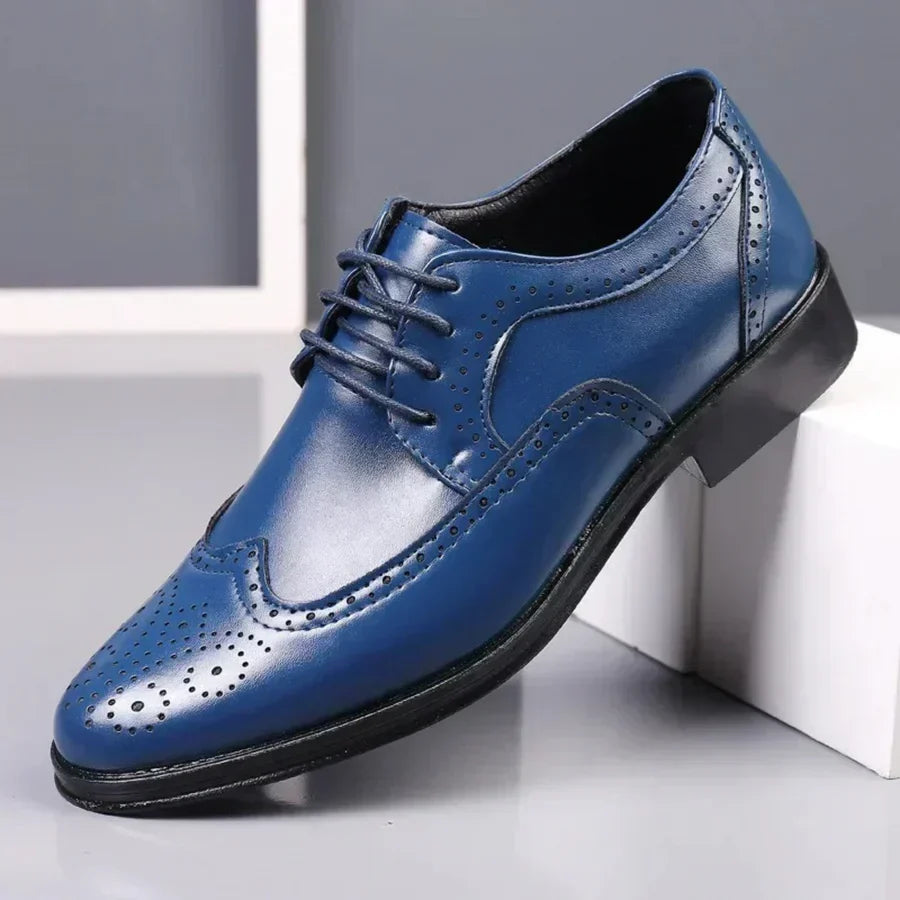 Buty męskie garniturowe skórzane, eleganckie i wizytowe, do garnituru i na wesele - Niebieski