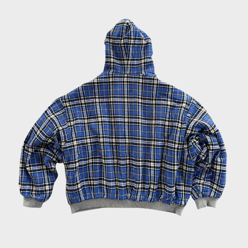 Dwustronna bluza z kapturem oversize na zamek, w kratę, streetwear na co dzień - view 7