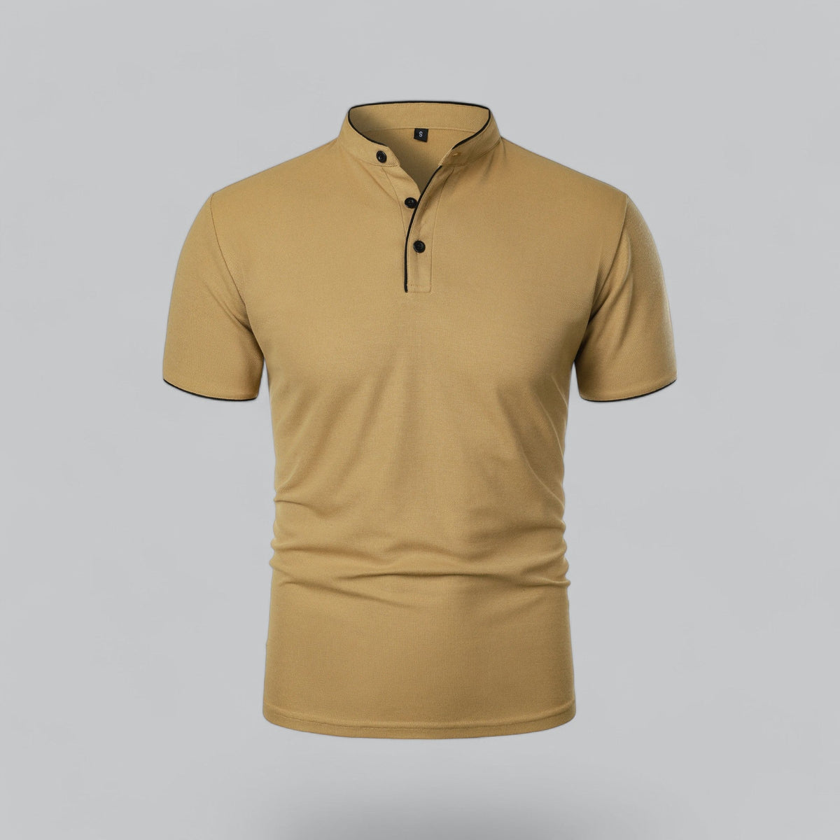 Elegancka koszulka polo męska ze stójką i krótkim rękawem, na co dzień i do pracy - Khaki
