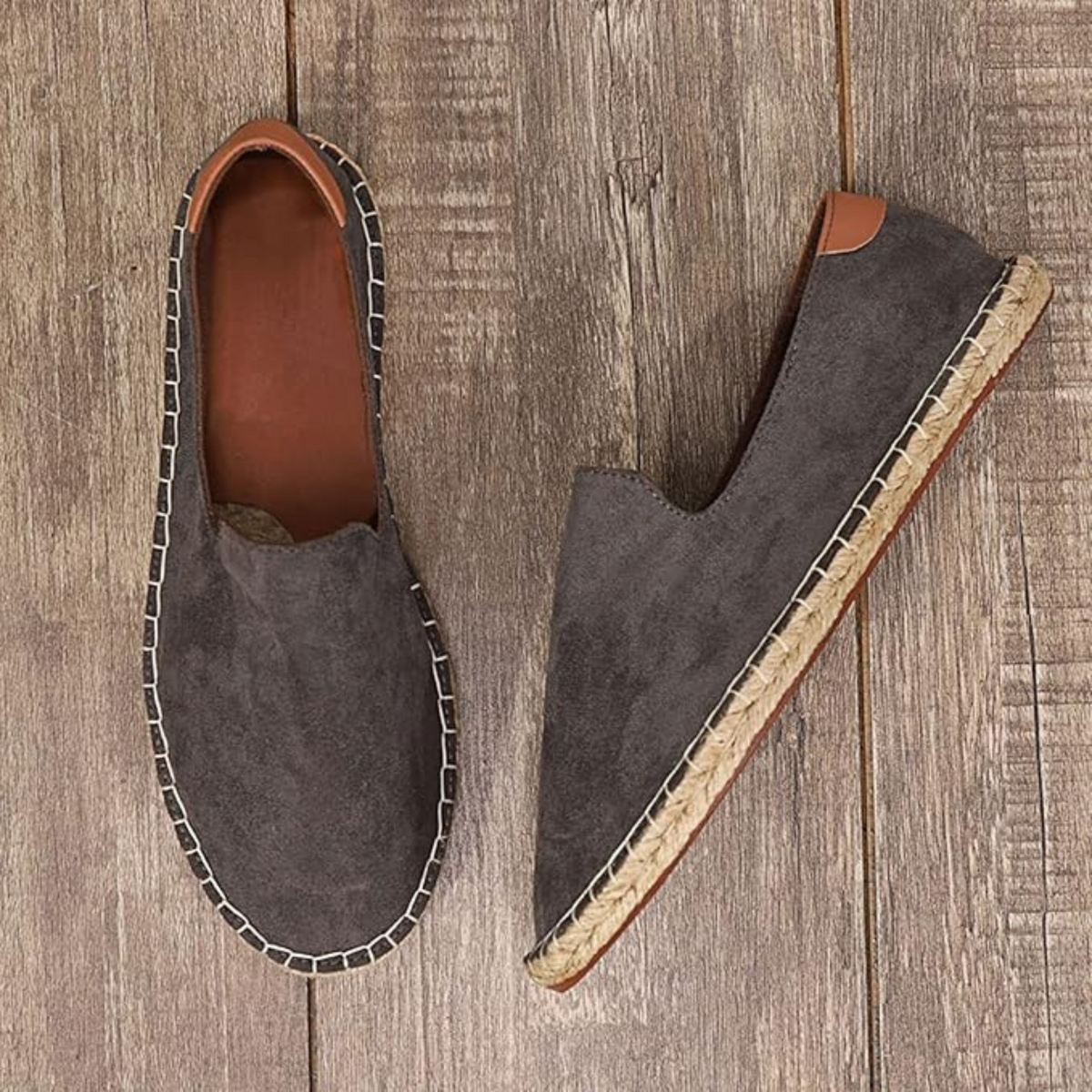Espadryle męskie wsuwane, lekkie buty na lato z plecioną krawędzią - Szary