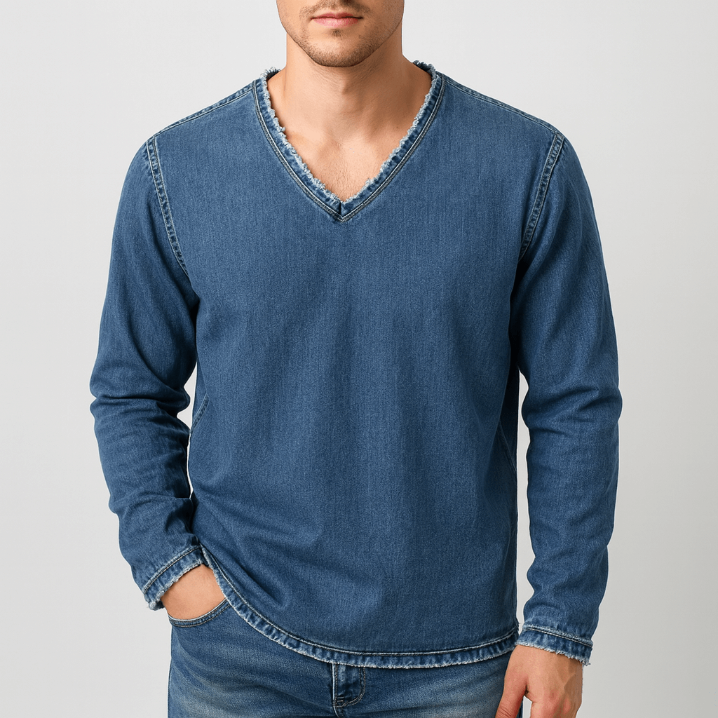 Noirski | Koszula dżinsowa z surowym dekoltem w serek