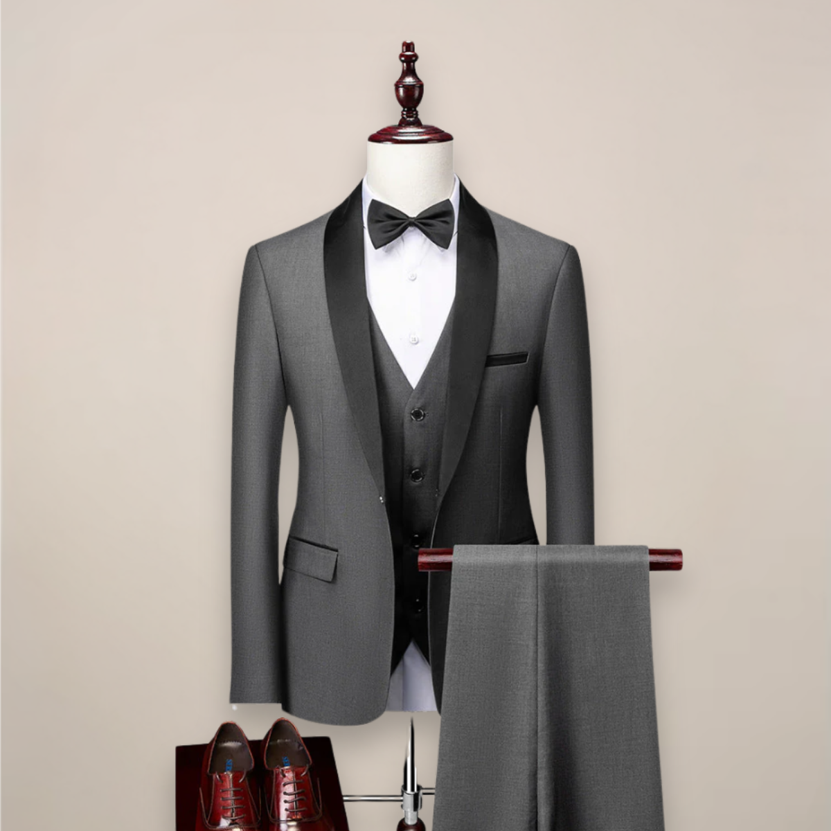 Garnitur męski 3-częściowy slim fit z kamizelką, na wesele, studniówkę i ślub - Szary