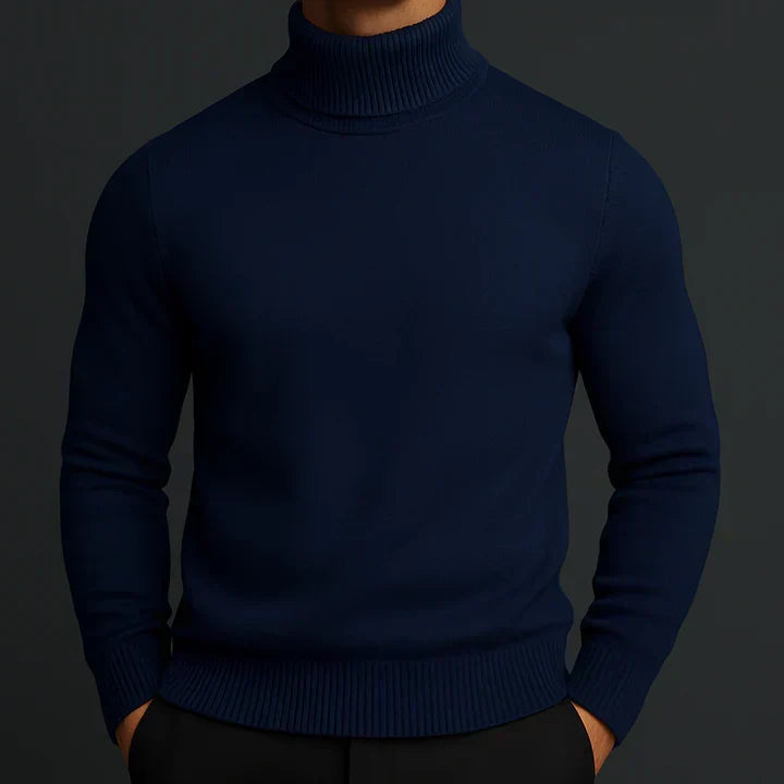 Golf męski z wełny merino, elegancki na zimę i pod marynarkę - ciepły sweter - Niebieski