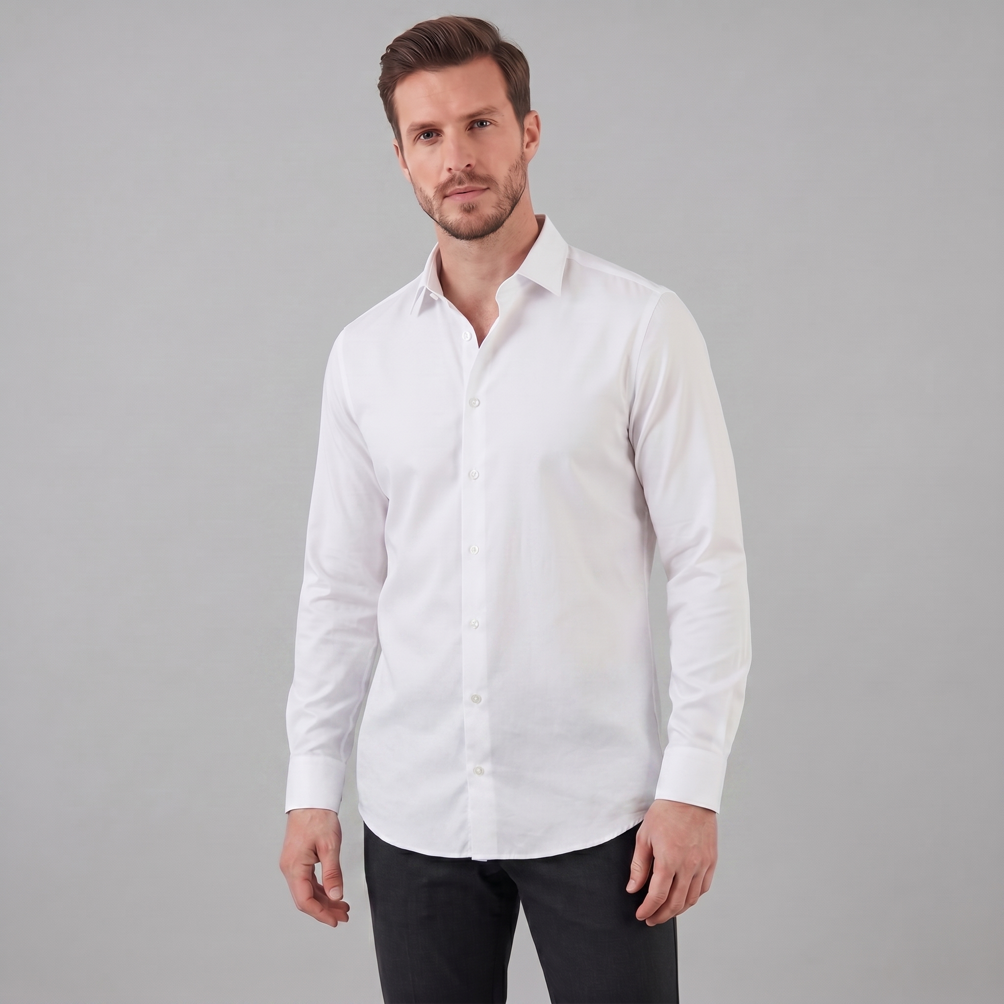 Koszula męska slim fit z długim rękawem, elegancka, do garnituru i na wesele - Biały