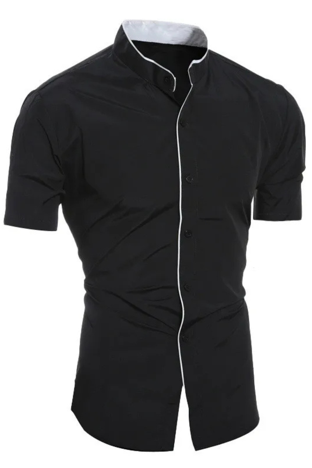 Koszula męska slim fit z krótkim rękawem i stójką - casualowa - view 4
