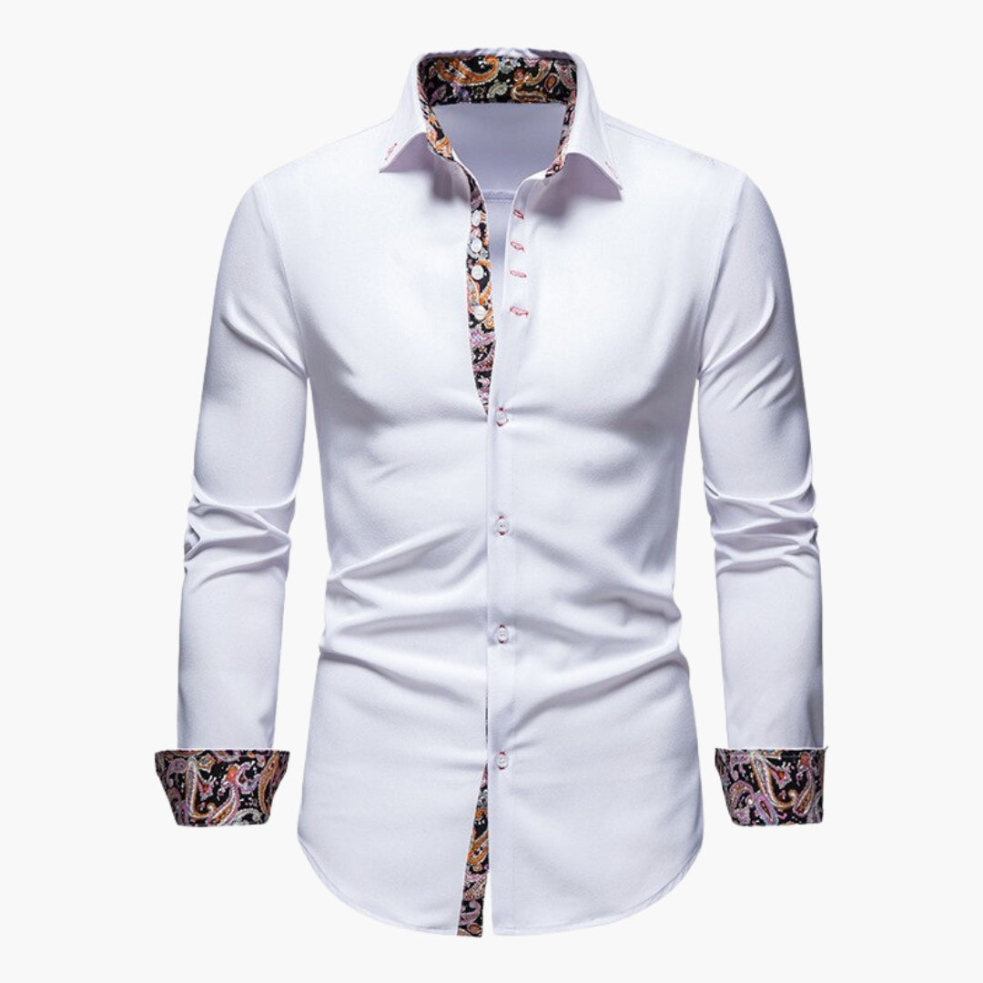 Koszula męska slim fit z wzorzystym kołnierzykiem i mankietami, z długim rękawem, elegancka do garnituru - zdjęcie 1