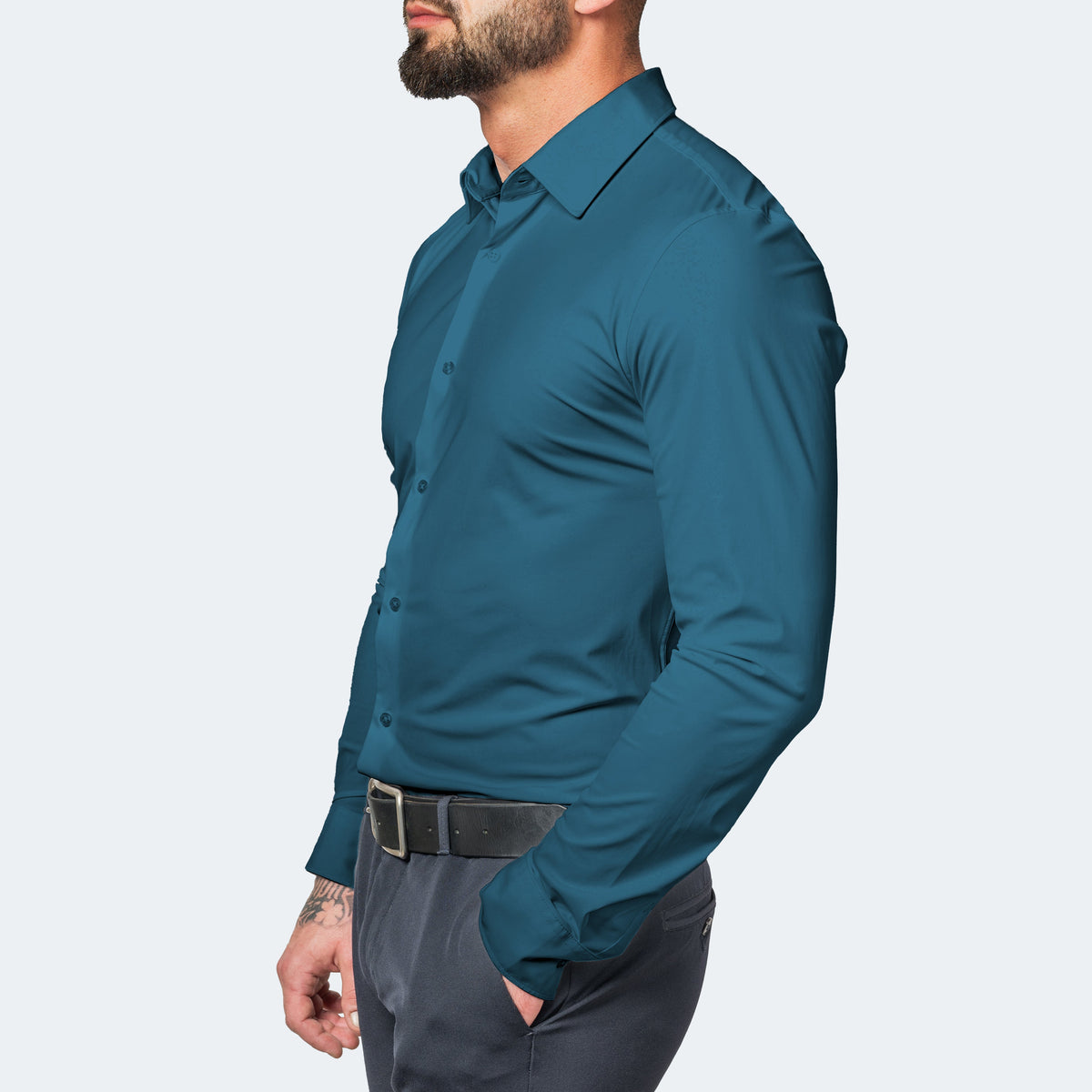 Koszula męska z długim rękawem, elastyczna i niewymagająca prasowania, slim fit - zdjęcie 8