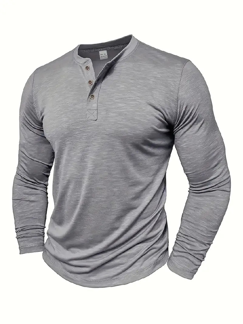 Koszulka henley męska z długim rękawem i guzikami, prosty krój, na co dzień - longsleeve męski - view 10
