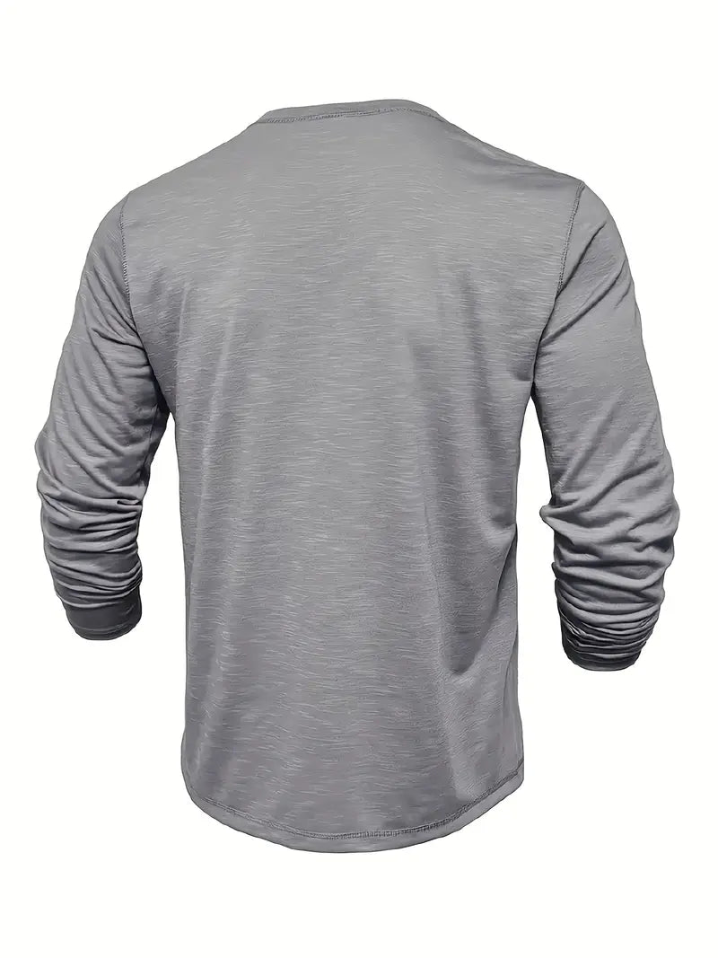 Koszulka henley męska z długim rękawem i guzikami, prosty krój, na co dzień - longsleeve męski - view 11