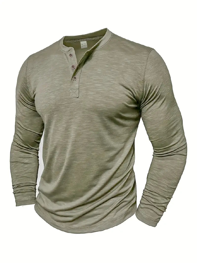 Koszulka henley męska z długim rękawem i guzikami, prosty krój, na co dzień - longsleeve męski - view 6