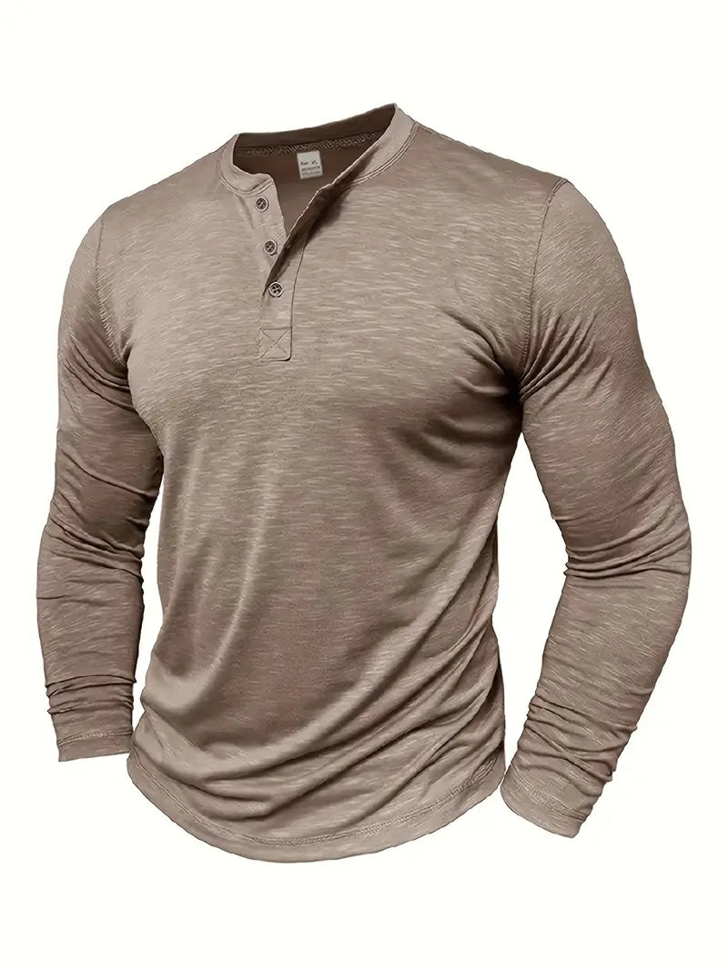 Koszulka henley męska z długim rękawem i guzikami, prosty krój, na co dzień - longsleeve męski - view 8