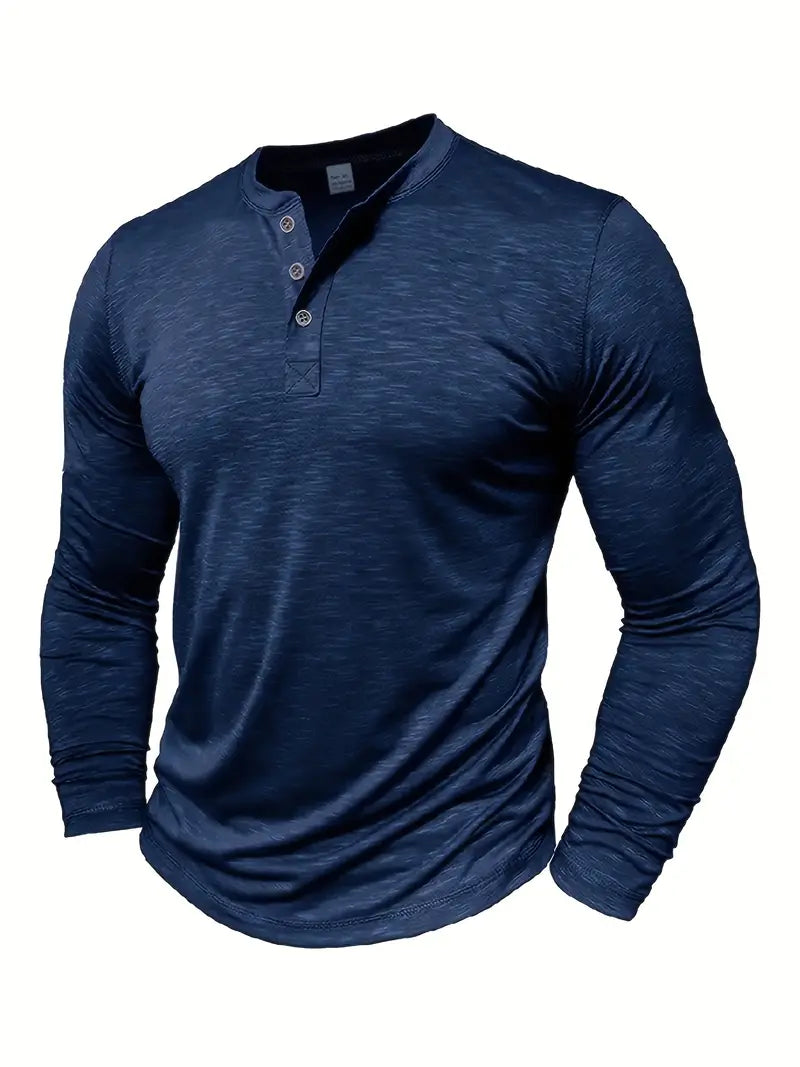 Koszulka henley męska z długim rękawem i guzikami, prosty krój, na co dzień - longsleeve męski - view 9