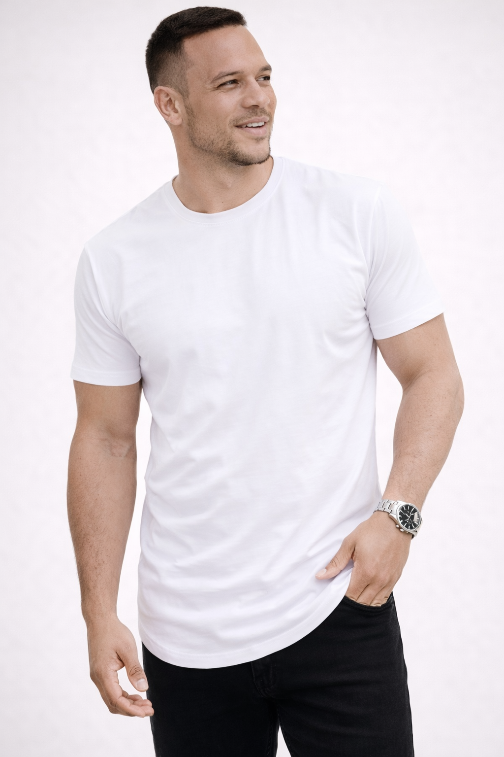 Koszulka męska bawełniana z krótkim rękawem, slim fit i gładka - t-shirt basic na co dzień i na lato - view 6
