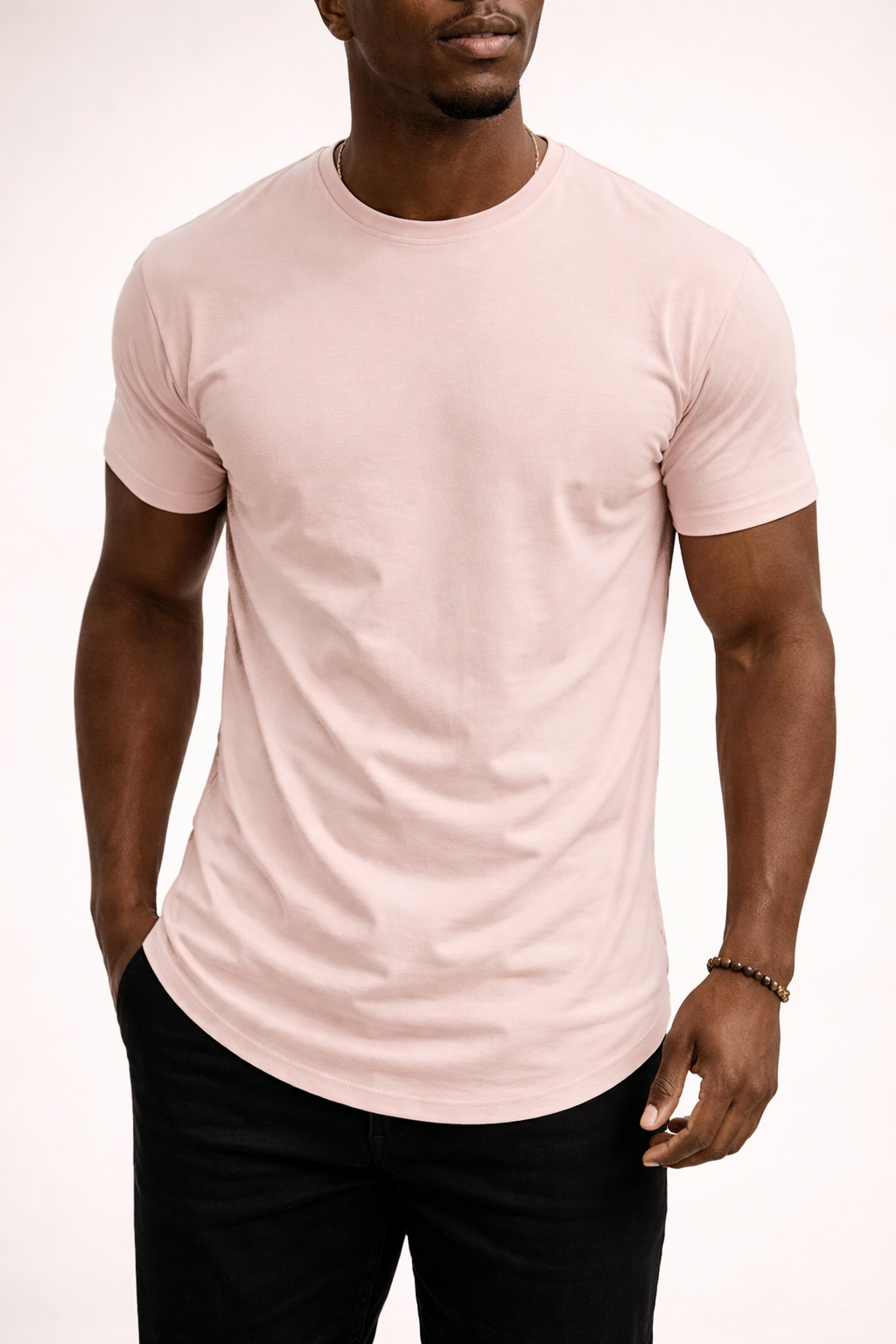 Koszulka męska bawełniana z krótkim rękawem, slim fit i gładka - t-shirt basic na co dzień i na lato - Ciemny róż