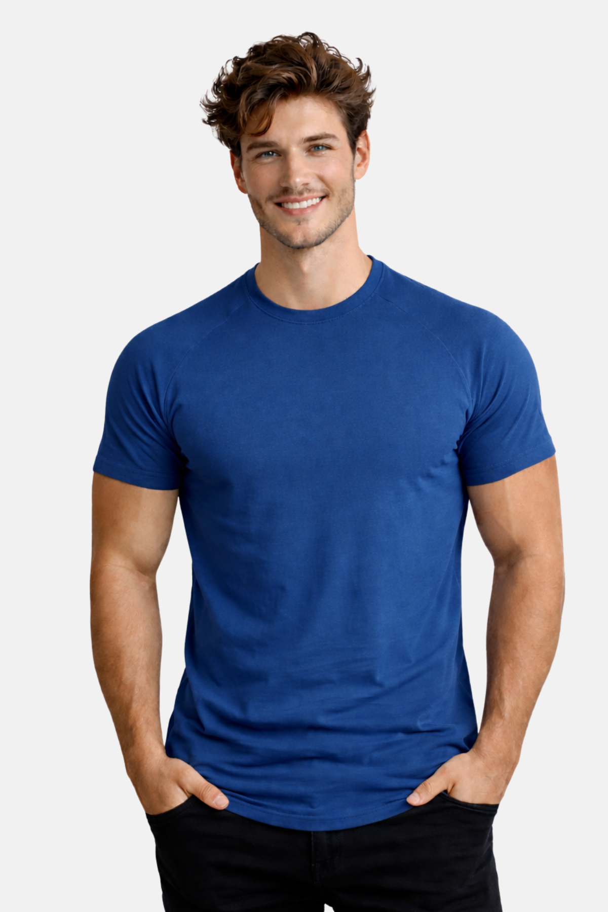 Koszulka męska w serek z krótkim rękawem, t-shirt na lato i na co dzień - królewski błękit