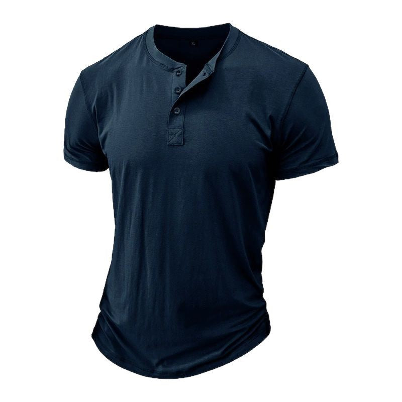 Koszulka męska z krótkim rękawem, z guzikami przy dekolcie, na co dzień - t-shirt basic - view 7