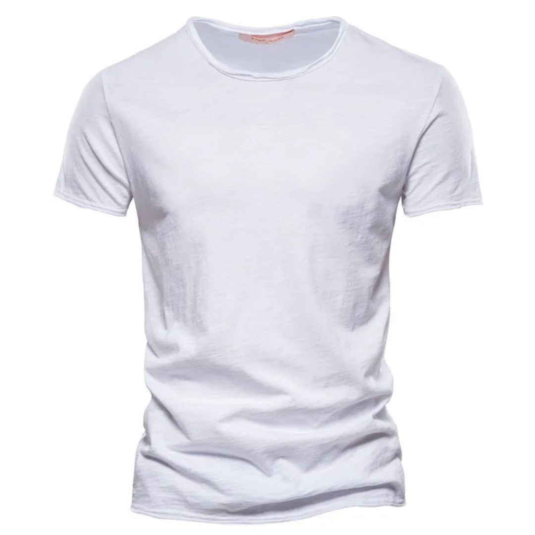 Koszulka męska z okrągłym dekoltem i krótkim rękawem, na lato - t-shirt basic - Biały