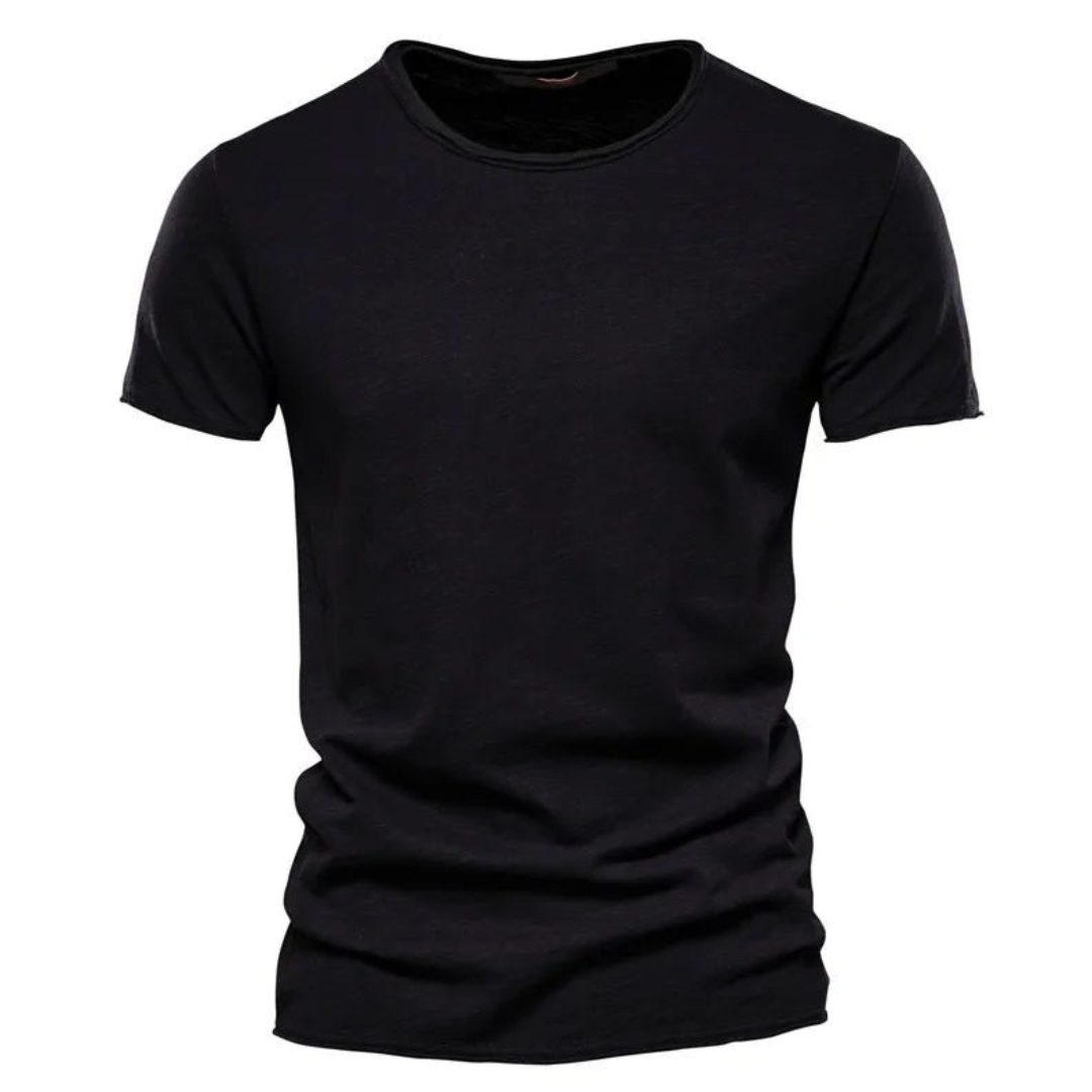 Koszulka męska z okrągłym dekoltem i krótkim rękawem, na lato - t-shirt basic - Czarny